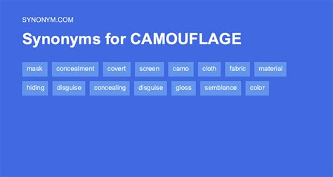 synonyms for camouflage|CAMOUFLAGE Synonyms: 69 Similar and Opposite Words .